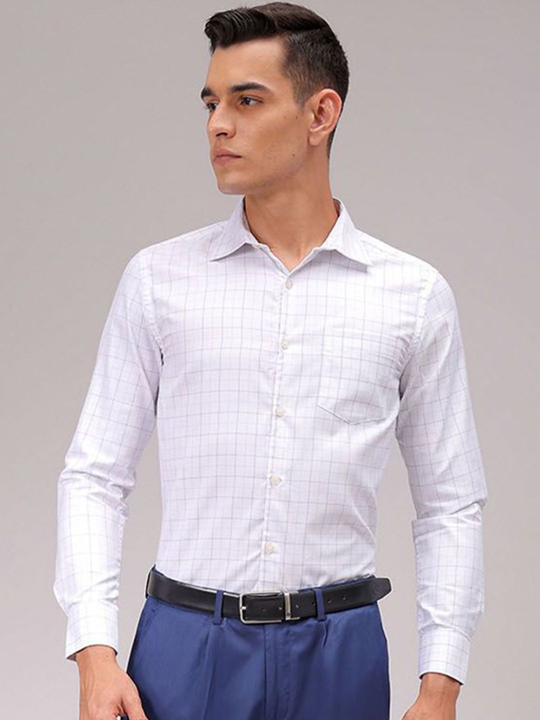 The Indian Garage Co. X Luxe Men Cutaway Collar Checked Slim Fit Formal Shirt