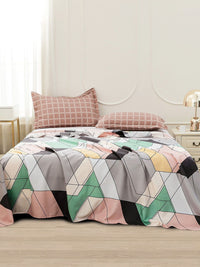 Story@home Green Geometric Printed 240 TC Satin Finish Queen Bedsheet Set