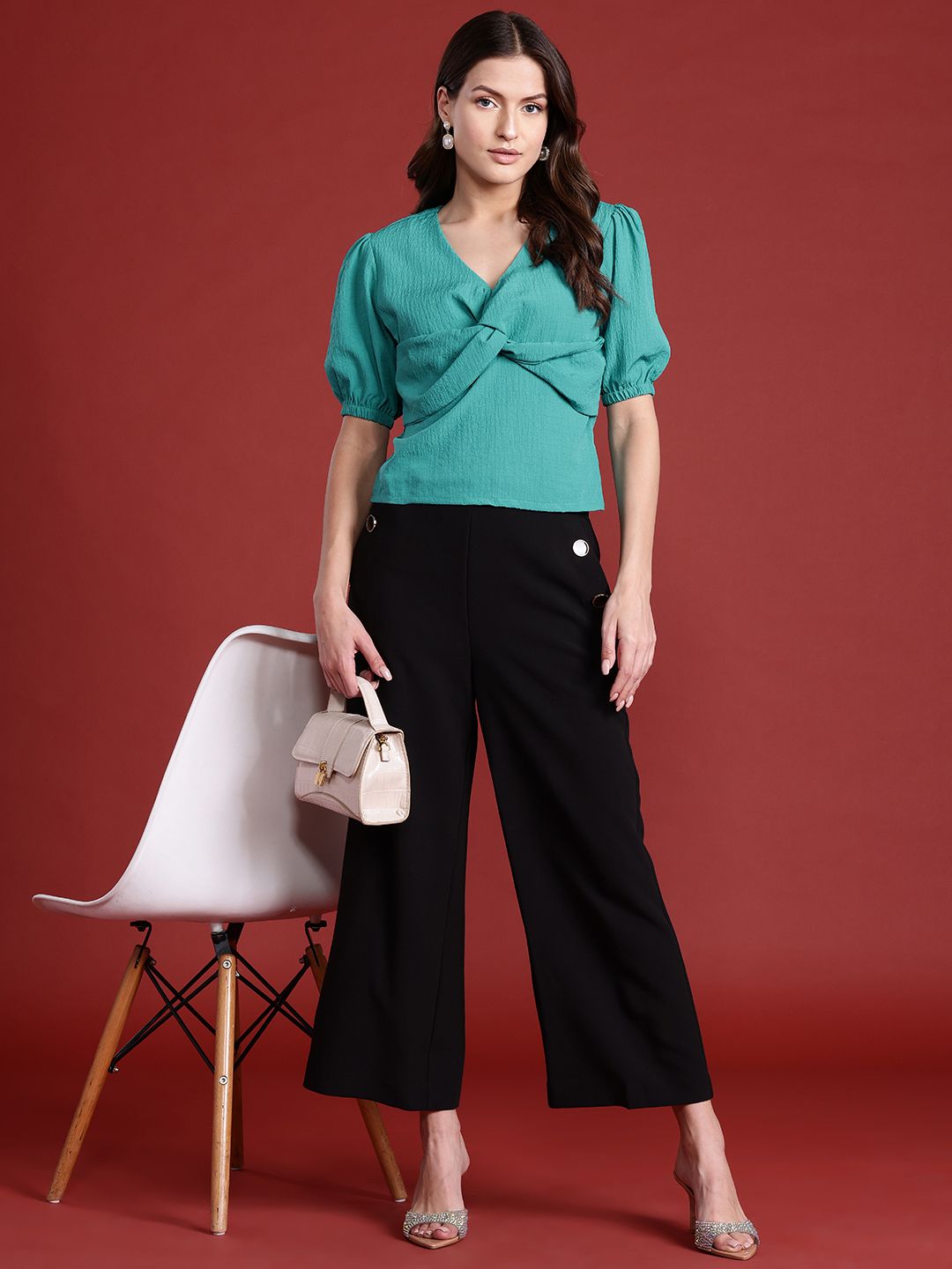 all about you Puff Sleeves Textured Twisted Top