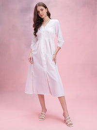 DressBerry Chevron Puff Sleeves A-Line Midi Dress