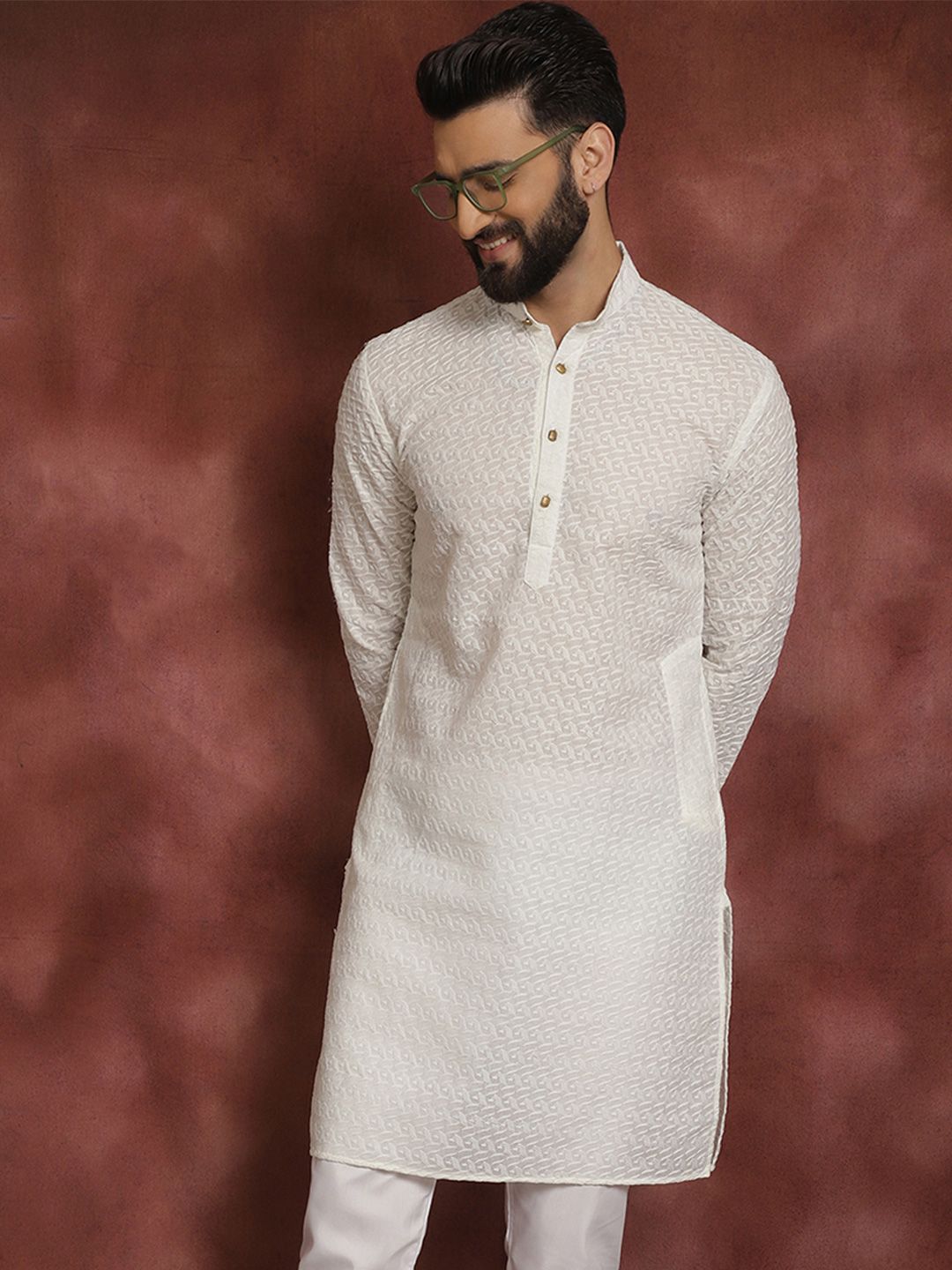 SOJANYA Lelaki Off-White Straight Kurta