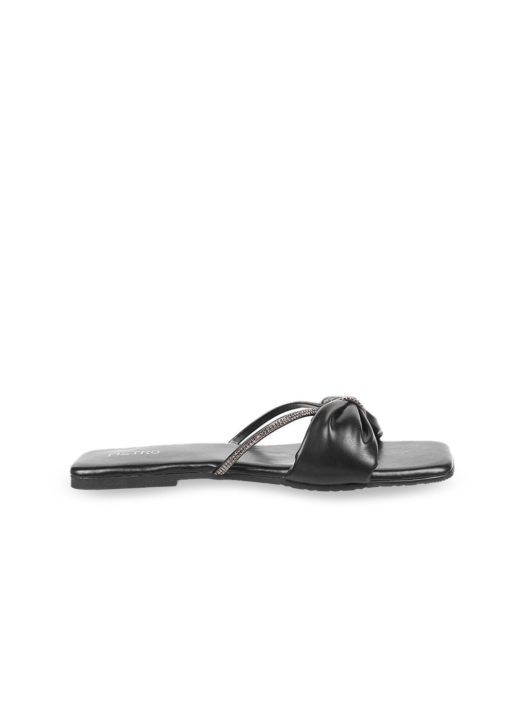 Metro Women Black Embellished Open Toe Flats