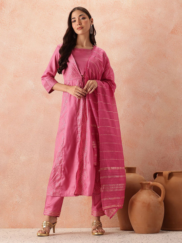 all about you Foil Printed Empire Kurta Sets With Dupatta