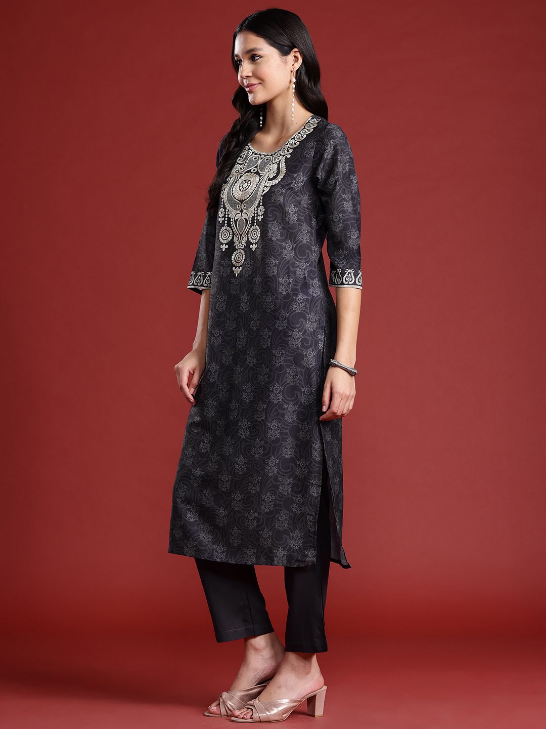 Anouk Printed Kurta with Trousers & Dupatta