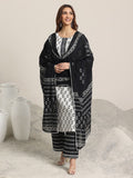 Libas Off White Paisley Printed Keyhole Neck Pure Cotton Kurta With Trousers & Dupatta