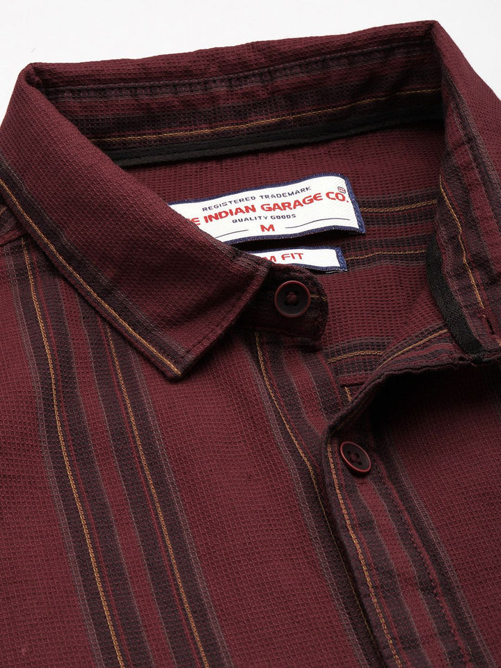 The Indian Garage Co Pure Cotton Slim Fit Opaque Striped Casual Shirt