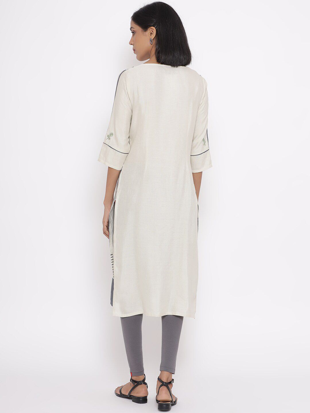 W Women White & Grey Striped A-Line Kurta