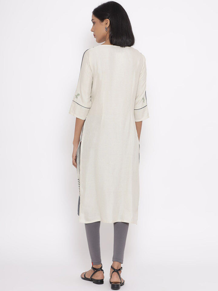 W Women White & Grey Striped A-Line Kurta