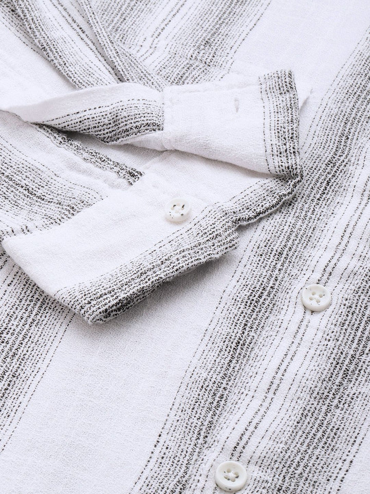 The Indian Garage Co Men Slim Fit Striped Double Flap Casual Shirt