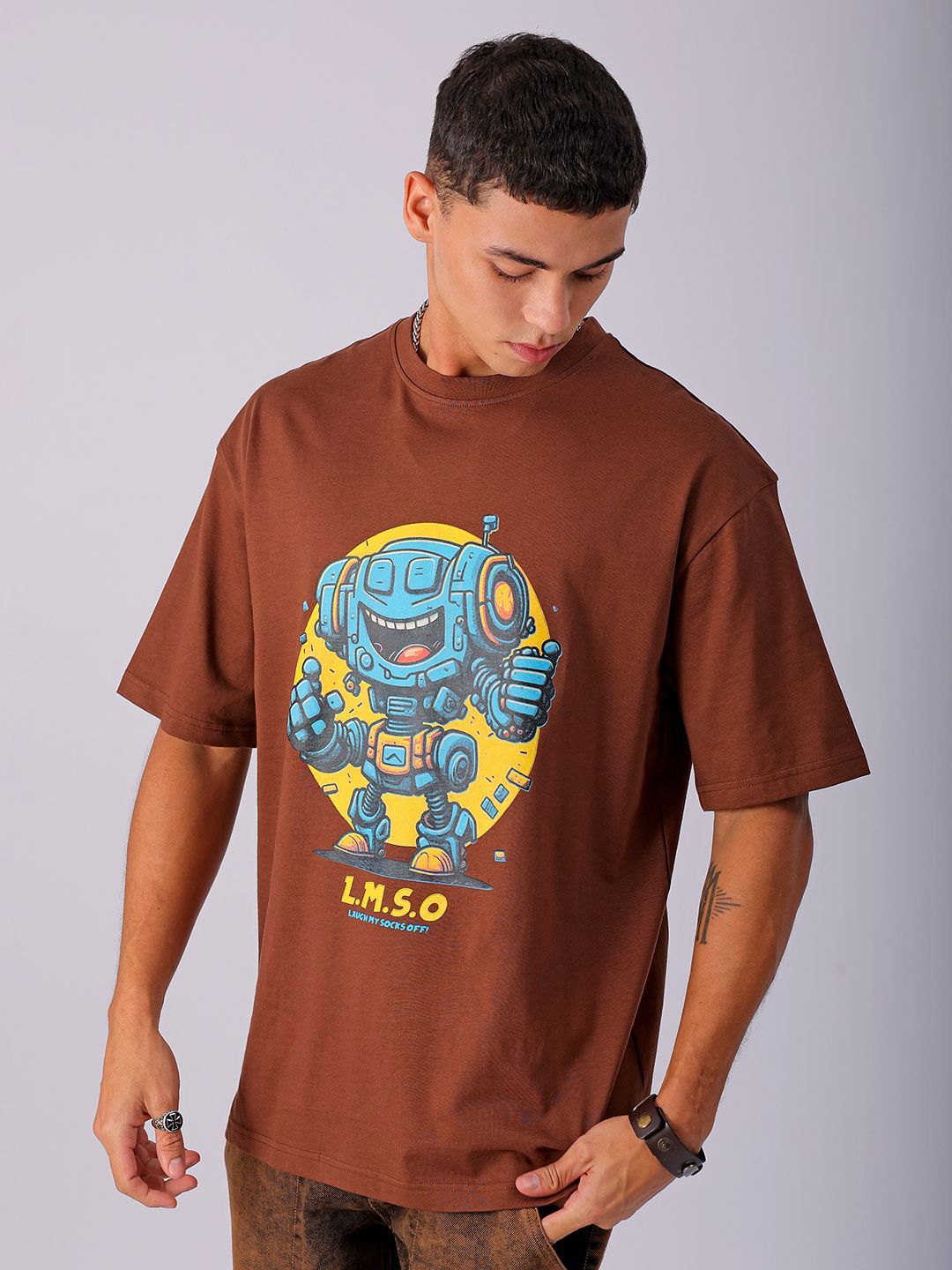 The Indian Garage Co Men Pure Cotton Typography Printed Boxy Oversized T-shirt