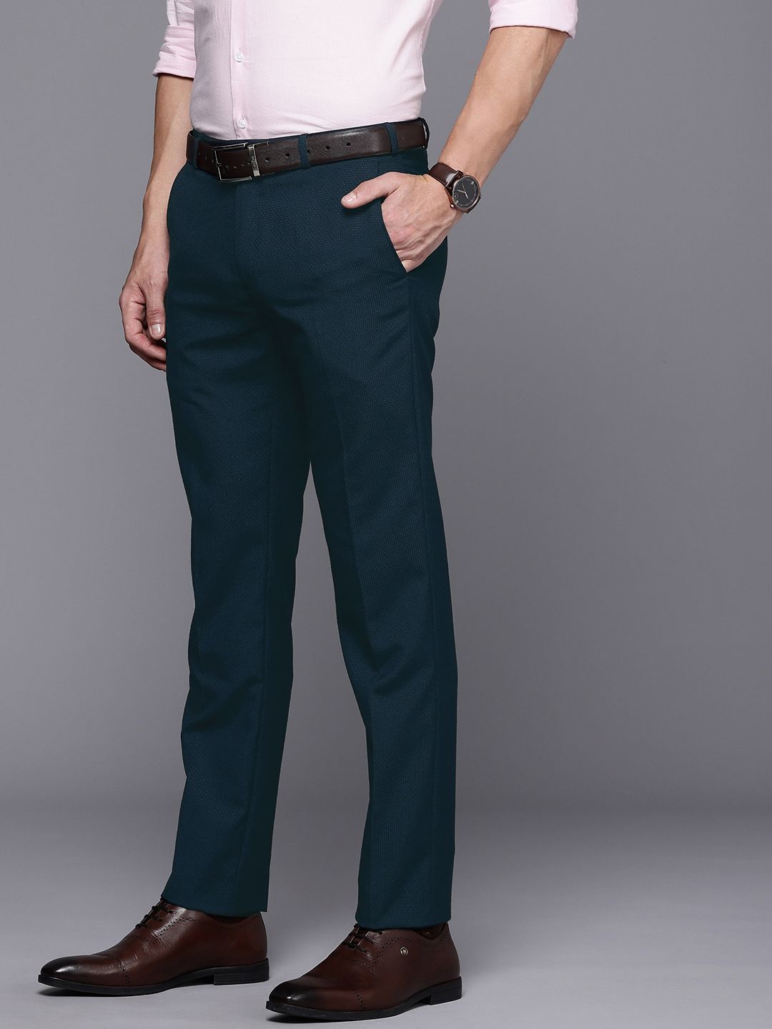 Raymond Men Self-Design Textured Slim Fit Formal Trousers