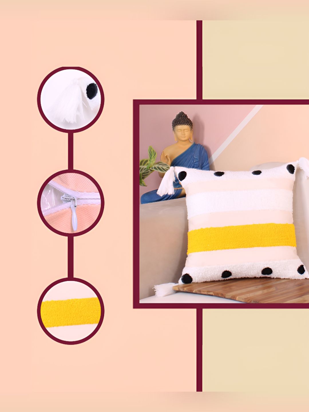STITCHNEST White & Yellow Embroidered Square Cushion Covers