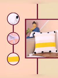 STITCHNEST White & Yellow Embroidered Square Cushion Covers
