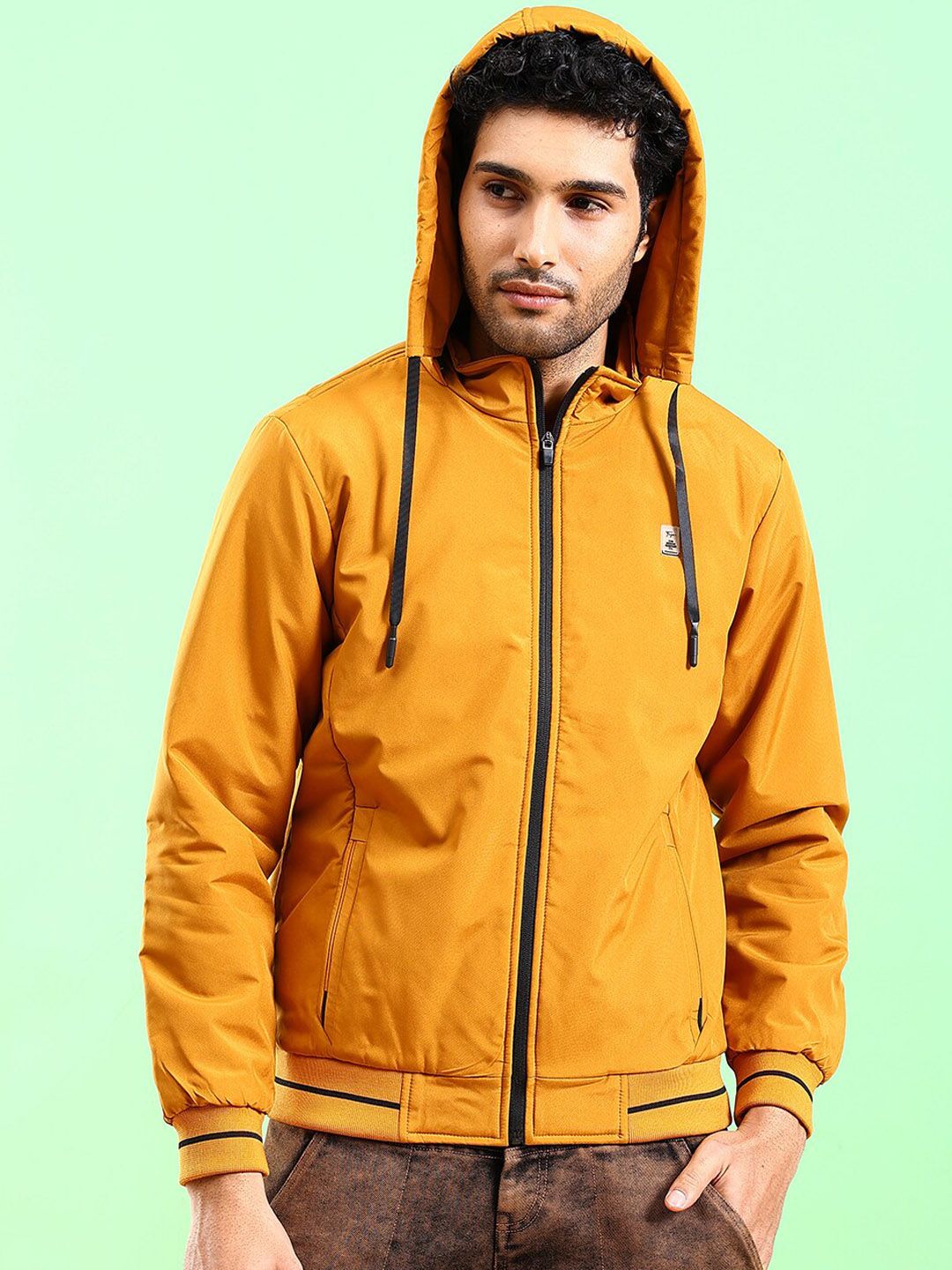 The Indian Garage Co Men Regular Fit Bomber Jacket with Detachable Hood