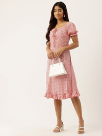 Berrylush Floral Print Crepe A-Line Dress