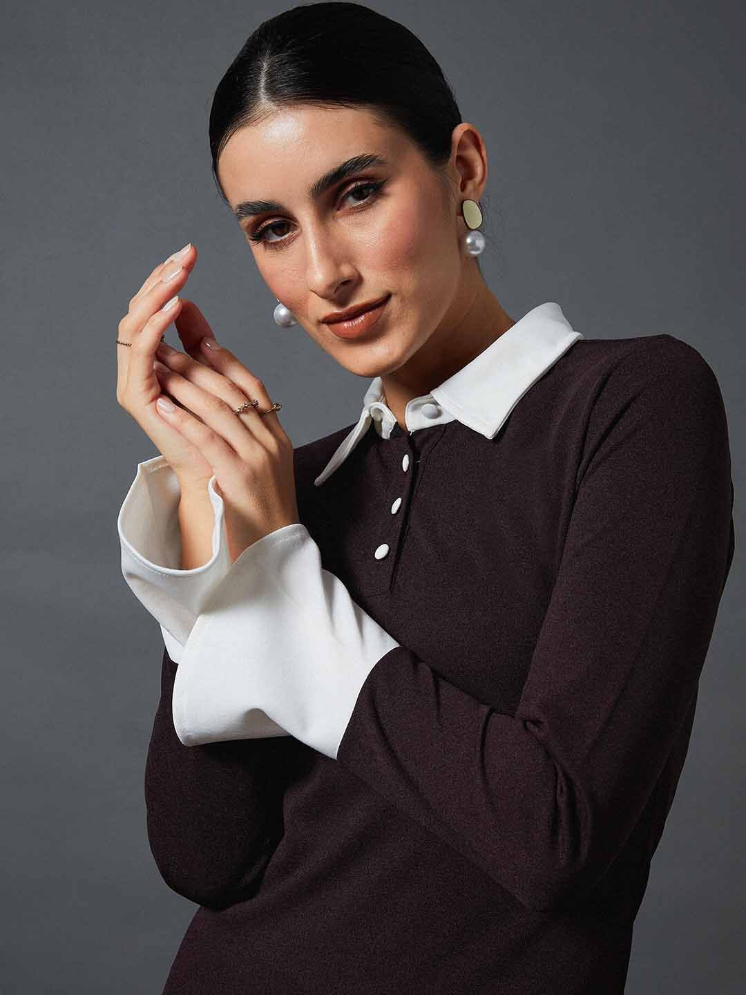 SASSAFRAS worklyf Shirt Collar Sheath Midi Dress