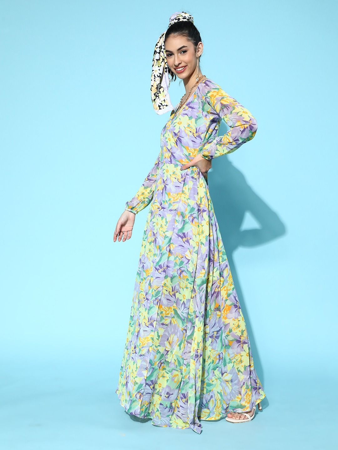 Berrylush Women Charming Purple Floral Wrap It Up Dress