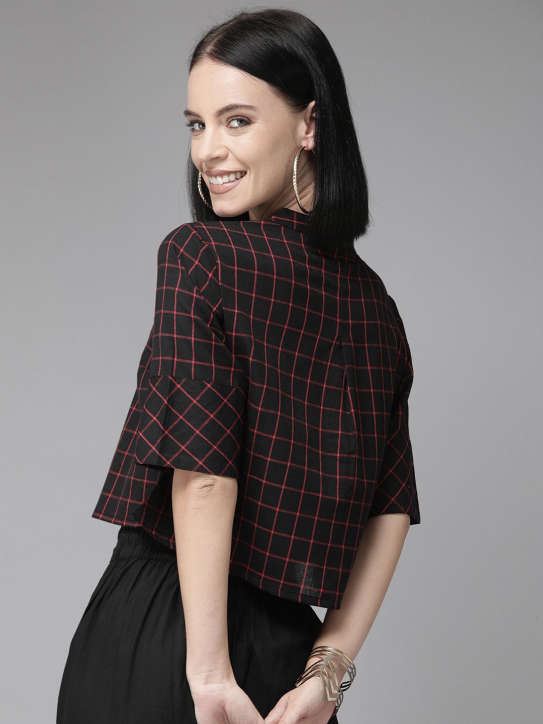 Anouk Black Checked Crop Top