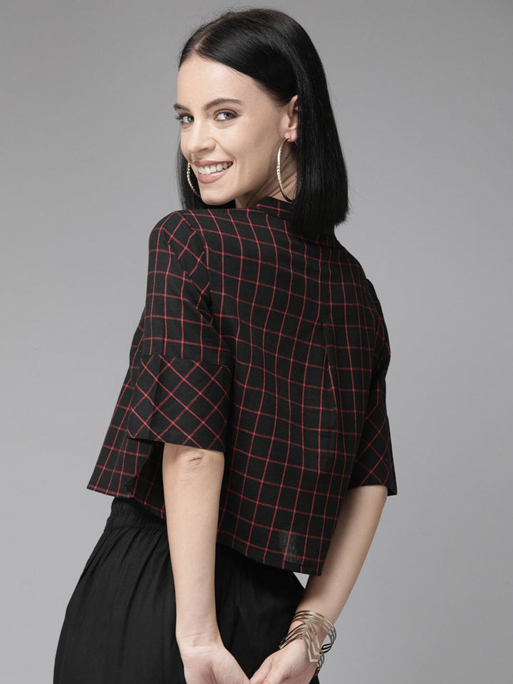 Anouk Black Checked Crop Top