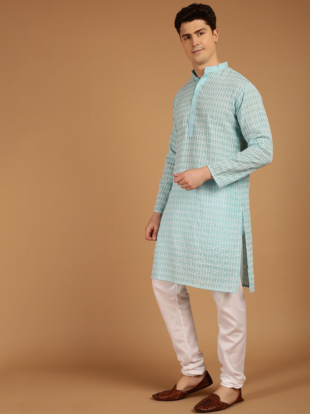 SOJANYA Motif Etnik Sulam Kurta Kapas Tulen
