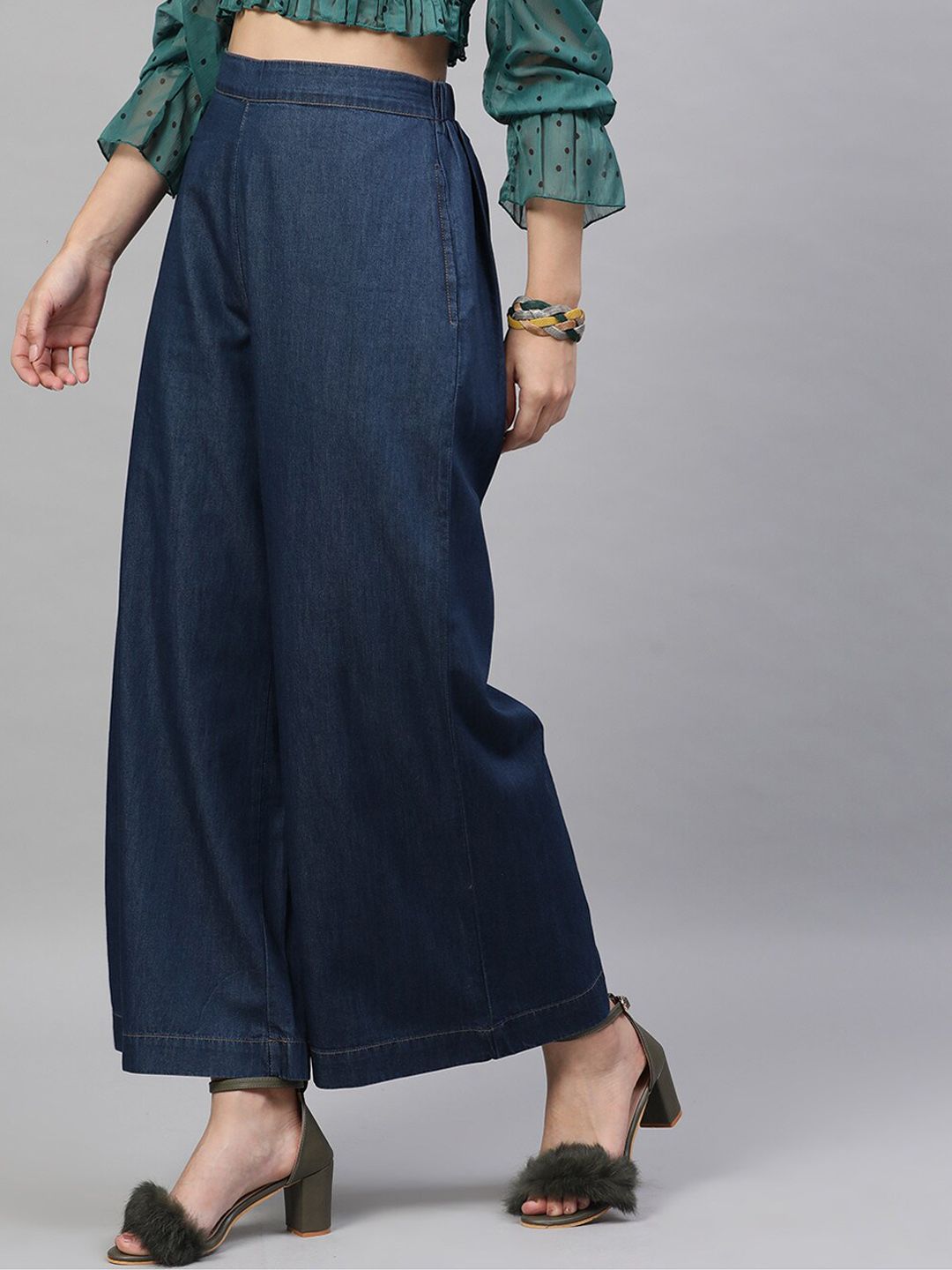 STREET 9 Women Blue Loose Fit Solid Parallel Cotton Trousers