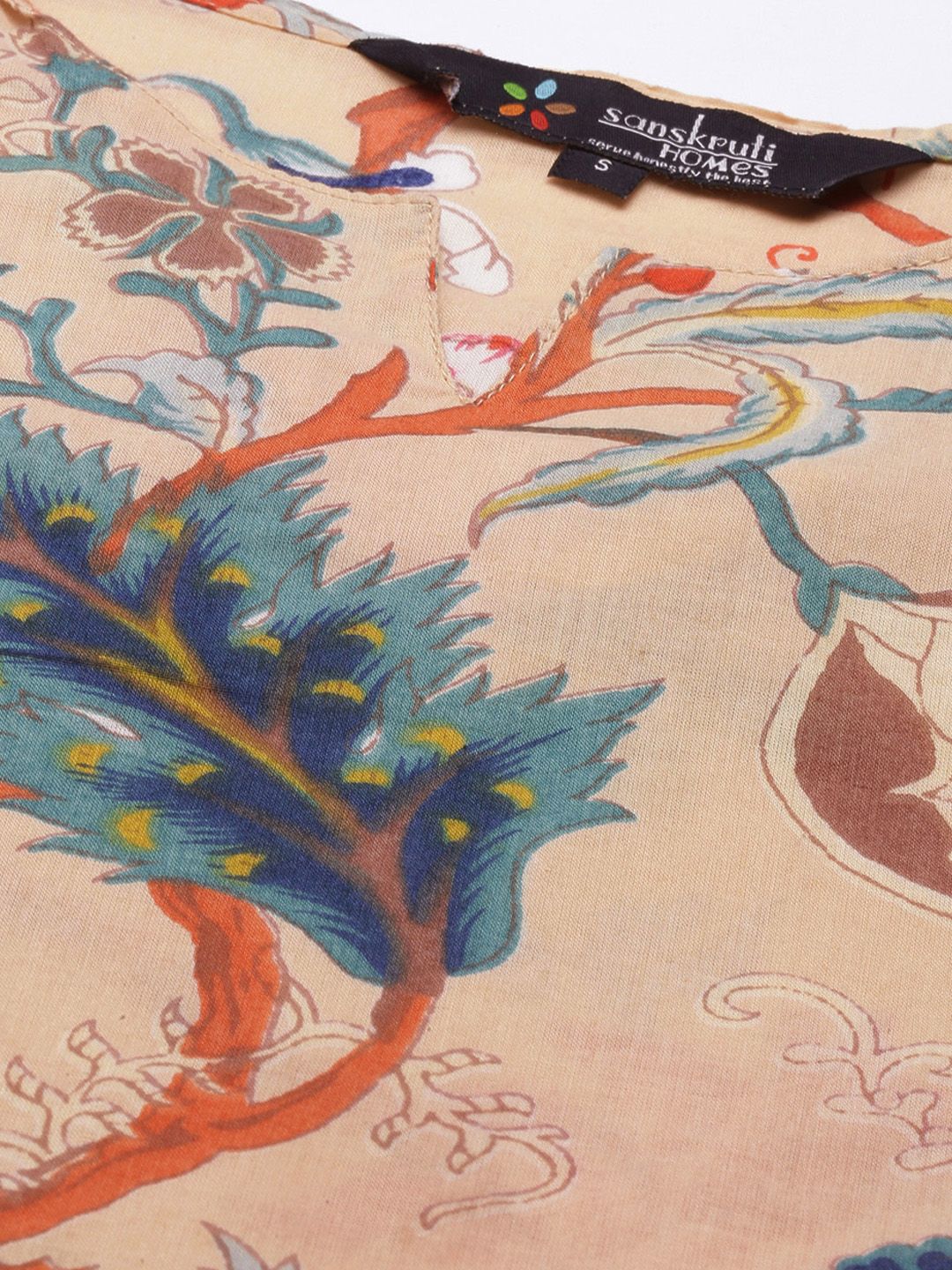 SANSKRUTIHOMES Women Beige Pure Cotton Floral Print Pyjama Set