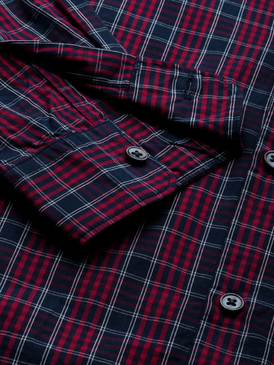 THE BEAR HOUSE Men Red & Navy Blue Slim Fit Checked Casual Shirt