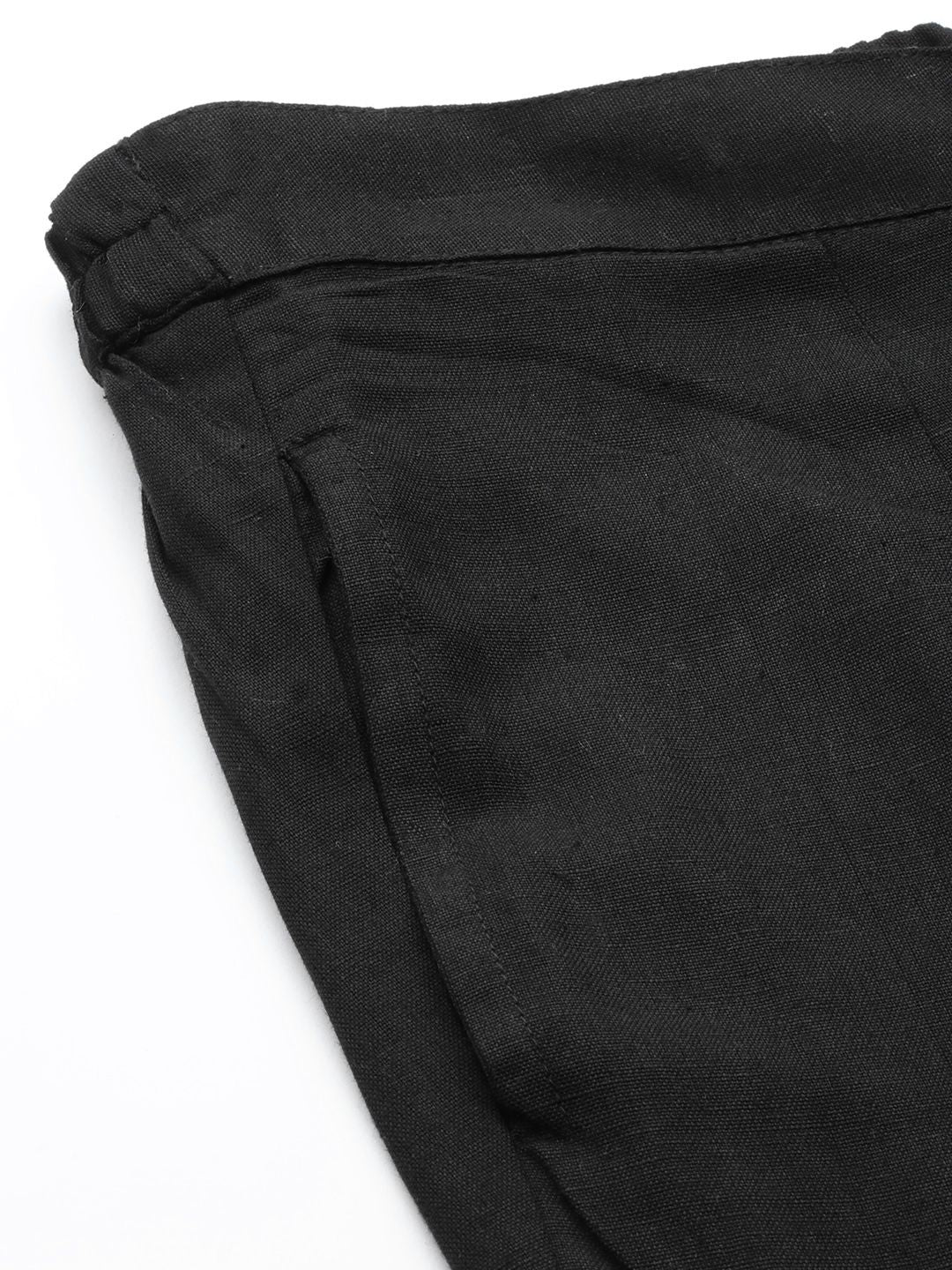 Anouk Women Black Cropped Pure Cotton Cigarette Trousers with Lace Detail