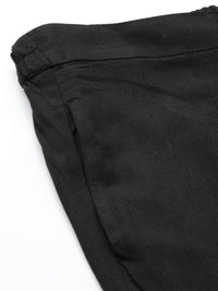 Anouk Women Black Cropped Pure Cotton Cigarette Trousers with Lace Detail