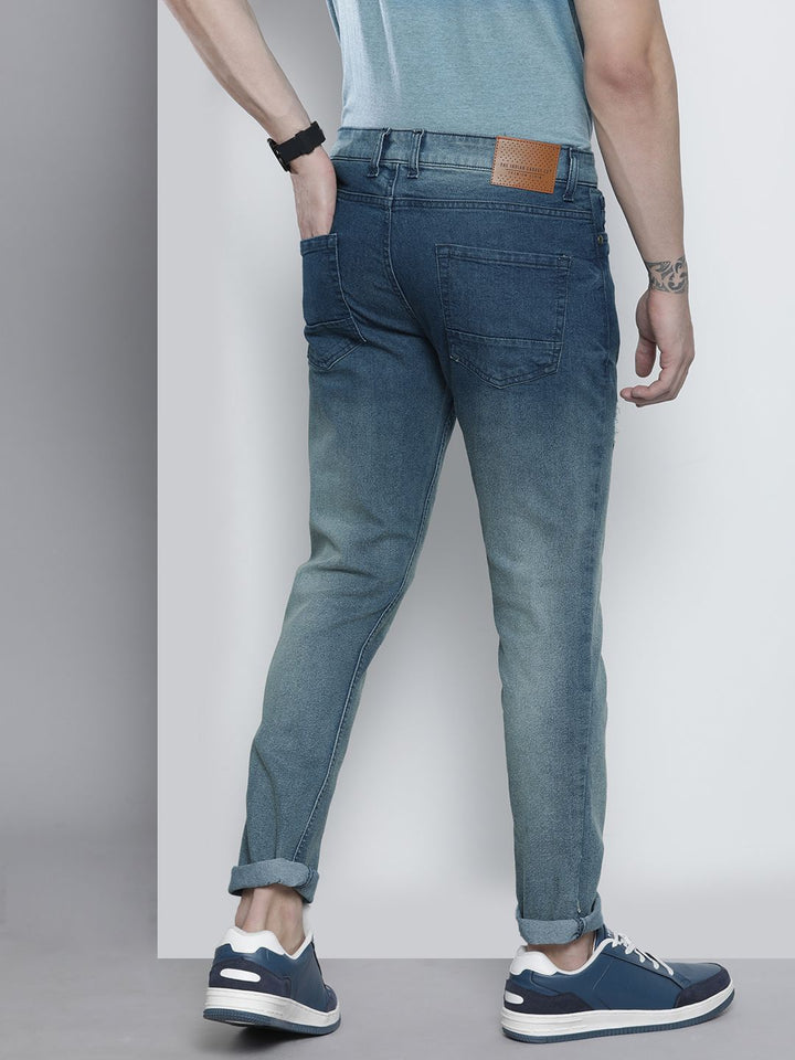 The Indian Garage Co Men Blue Slim Fit Low Distress Light Fade Ombre Stretchable Jeans