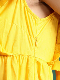 DressBerry Pure Cotton Colourblocked Ruffled Tiered Fit & Flare Maxi Dress with Bow Detail