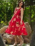 Rain & Rainbow Floral Printed Shoulder Straps Pure Cotton Fit & Flared Midi Dresses