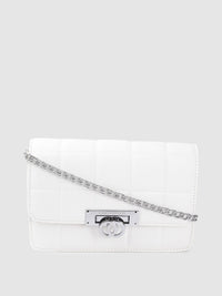 Lino Perros Women Off White Solid Quilted Structured Sling Bag