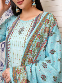 Vishudh Floral Printed Regular Pure Cotton Straight Kurta with Trousers & Dupatta