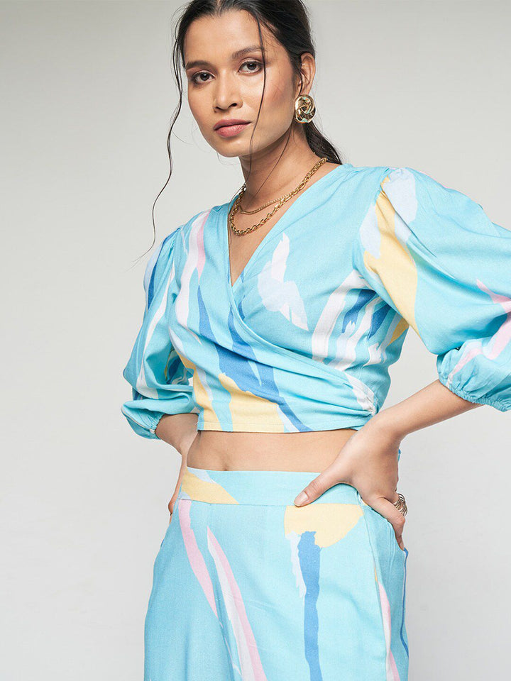 AND Printed V-Neck Puff Sleeves Top & Trouser