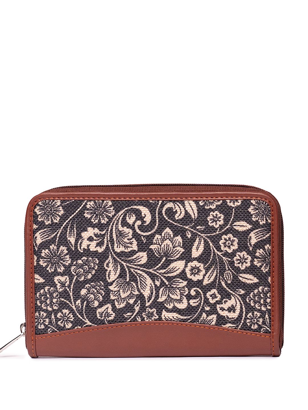 ZOUK Women Brown & Beige Printed Vegan Leather Zip Around Sustainable Wallet