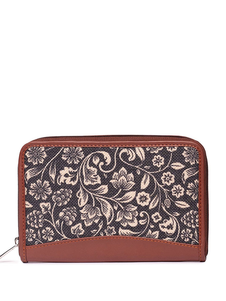 ZOUK Women Brown & Beige Printed Vegan Leather Zip Around Sustainable Wallet