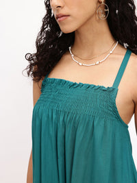 DressBerry Cascading Crush Bow Detailed Smocked A-Line Dress