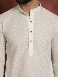SOJANYA Lelaki Off-White Rekaan Diri Kurta Lurus
