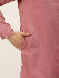 SOJANYA Men Pink & Golden Ethnic Motifs Kurta with Churidar & Nehru Jacket