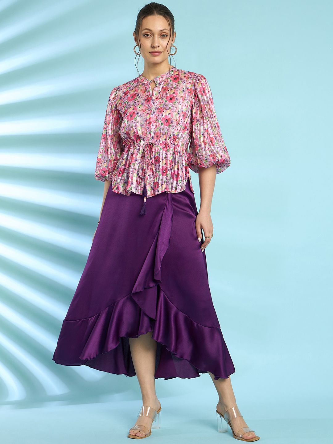 Antheaa Floral Printed Top With Skirt