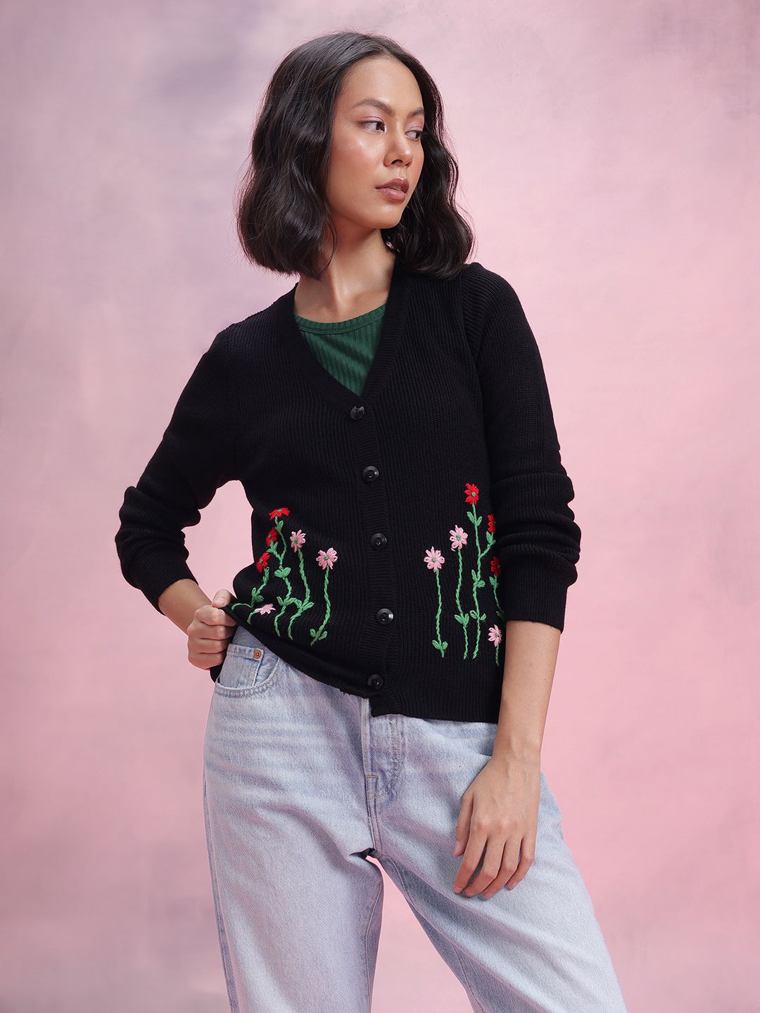 DressBerry Floral Embroidered Cardigan