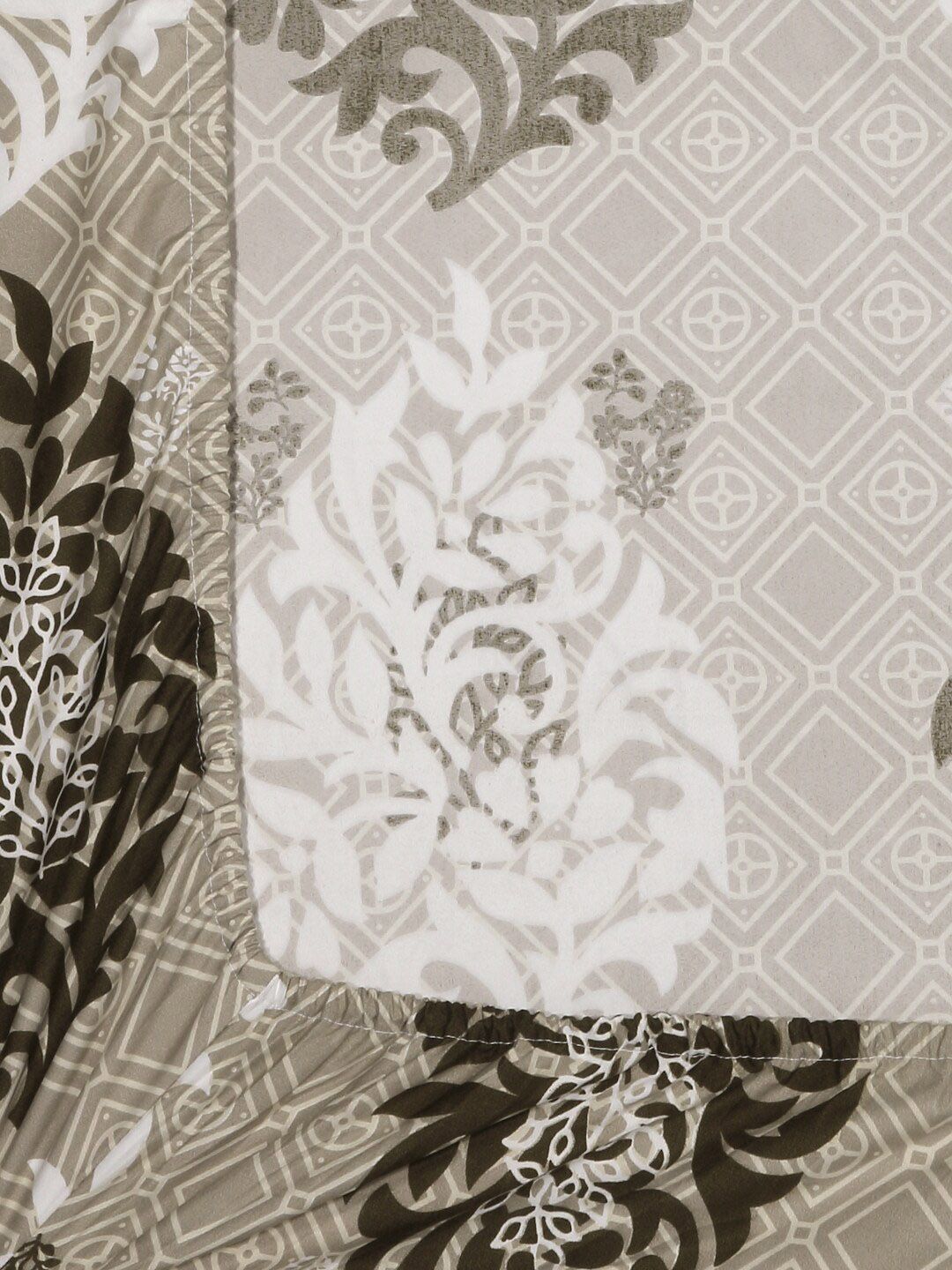 KLOTTHE Beige Ethnic Motifs Cotton 300 TC Fitted King Bedsheet with 2 Pillow Covers-98 x 88 inches