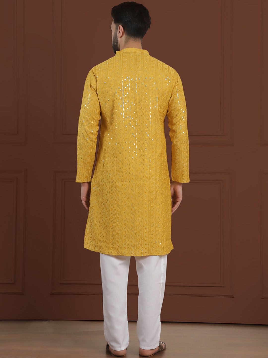 SOJANYA LUXE Motif Etnik Bersulam Kurta Lurus Kolar Mandarin Dengan Pijama