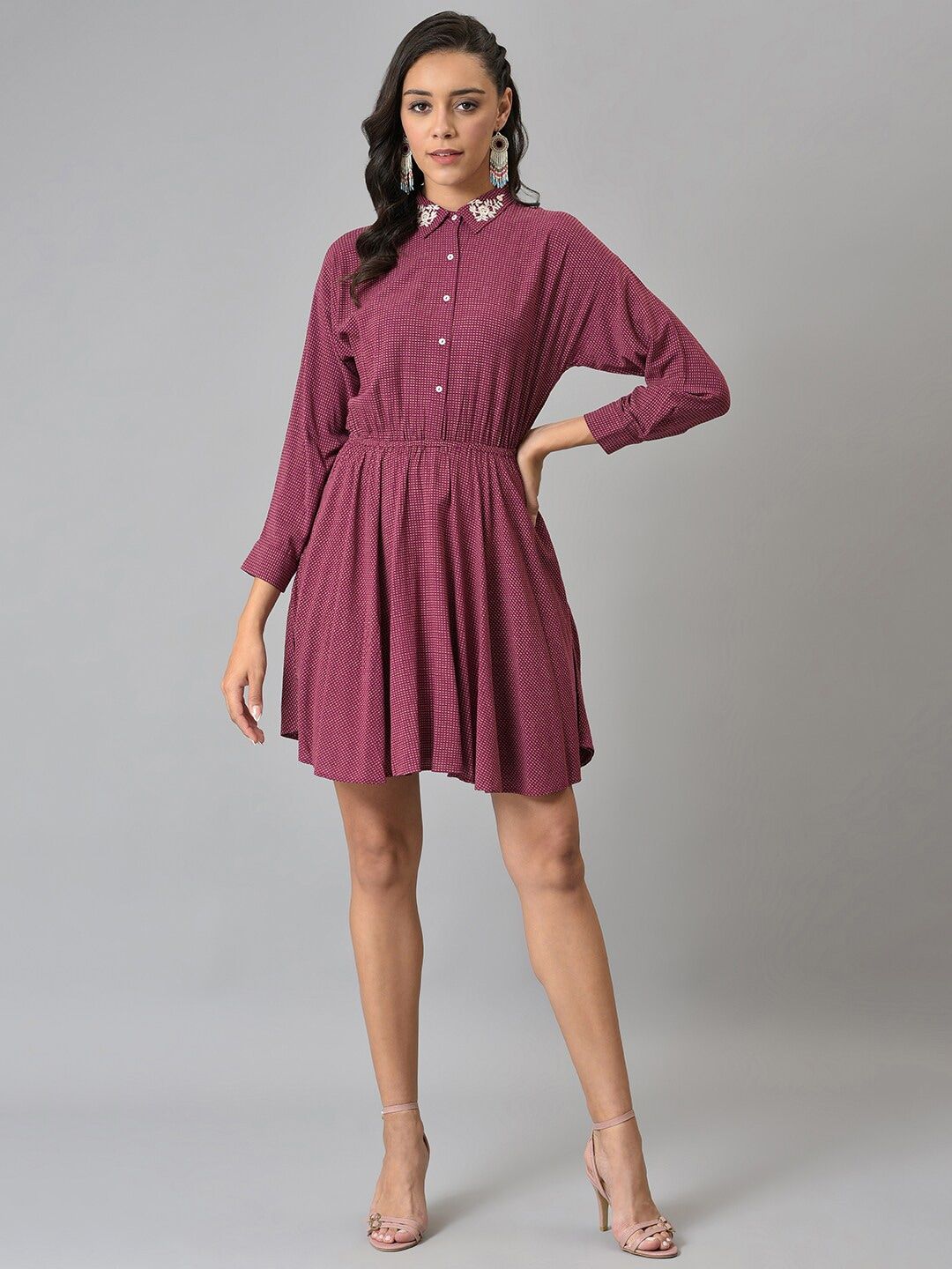 W Pink Printed Chiffon Dress