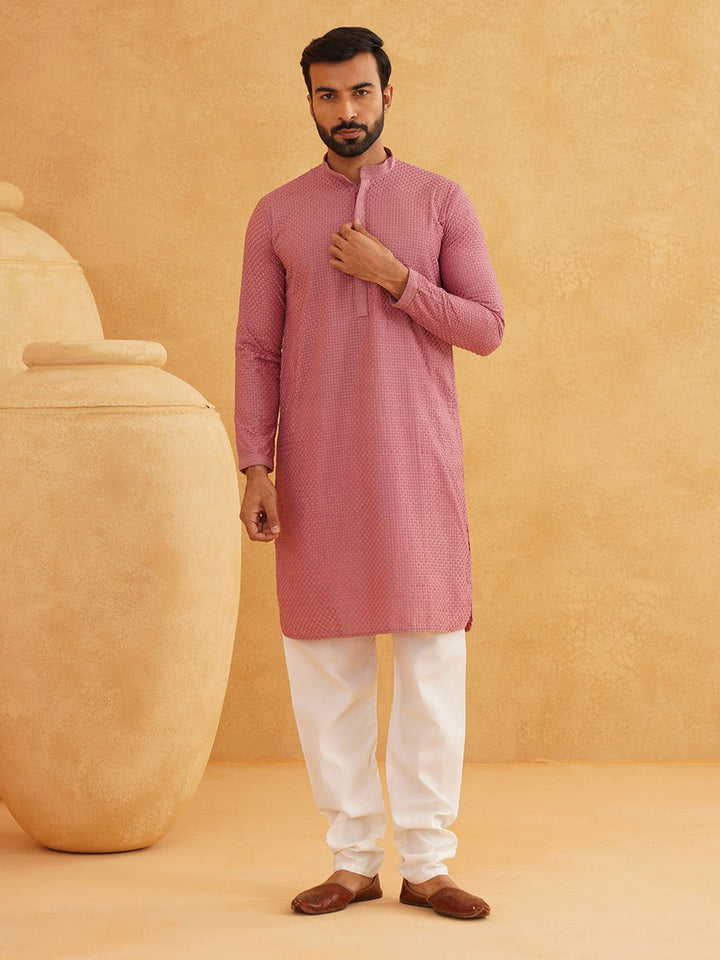 SOJANYA Kurta Kapas Tulen Sulam Geometri Dengan Churidar