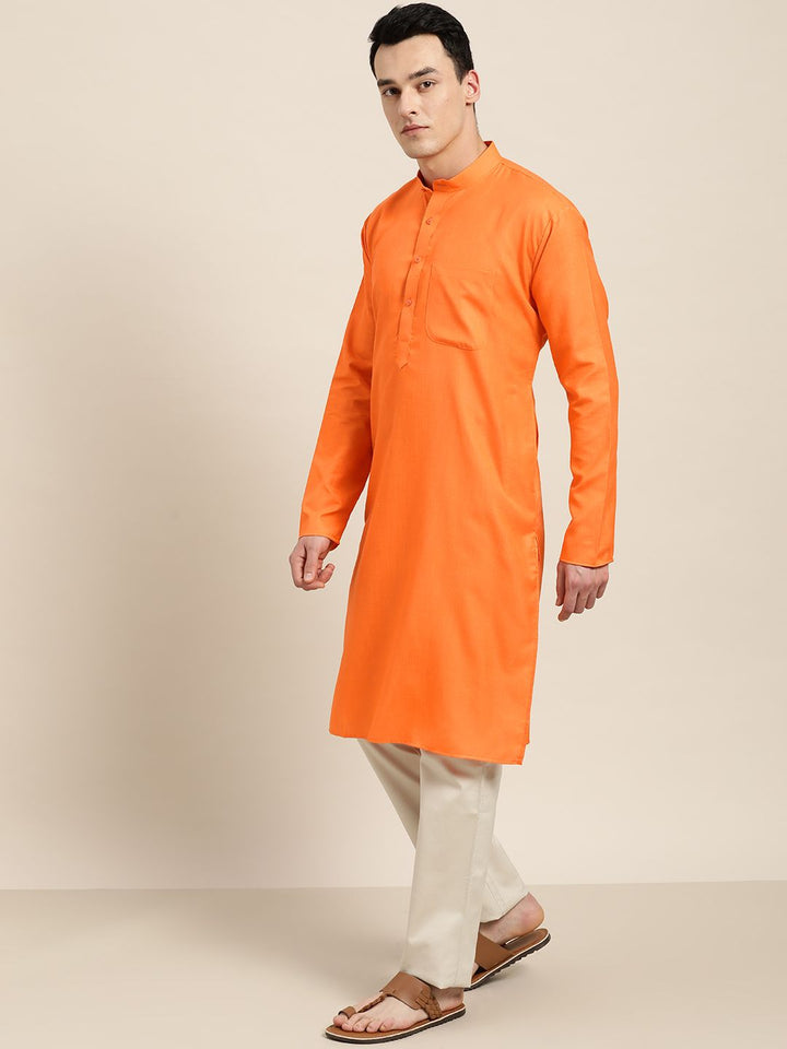SOJANYA Men Orange Solid Straight Kurta