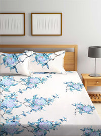 KLOTTHE Navy Blue Floral Cotton 300 TC King Fine 2 Cadar dengan 4 Sarung Bantal-98 x 87 inci