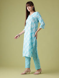 Anouk Floral Printed Pure Cotton Straight Kurta with Trousers & Dupatta