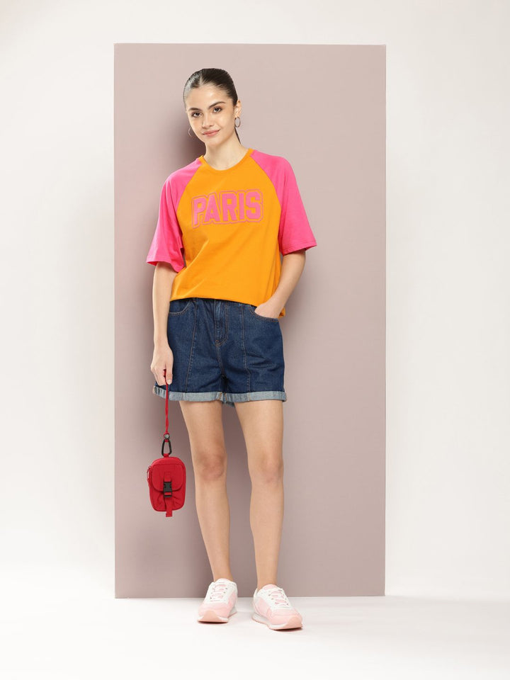 DILLINGER Women Varsity Printed Embossed Oversized T-shirt